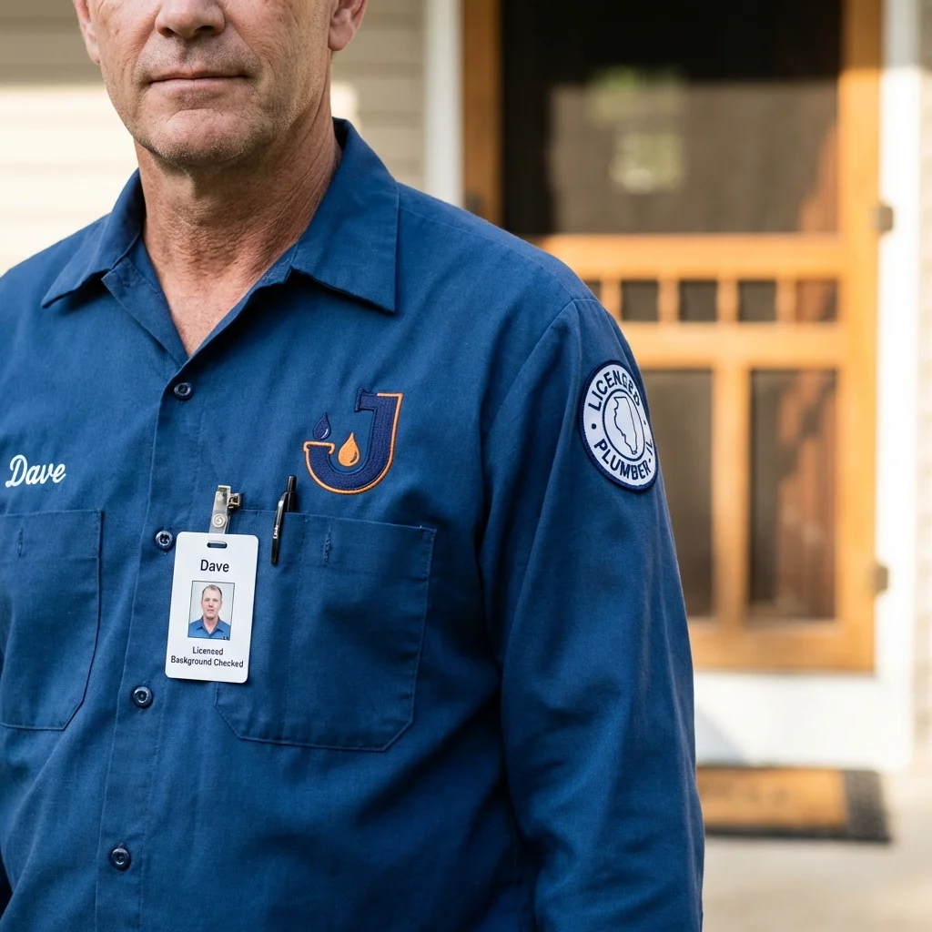 Licensed plumber showing ID badge in Erie, PA