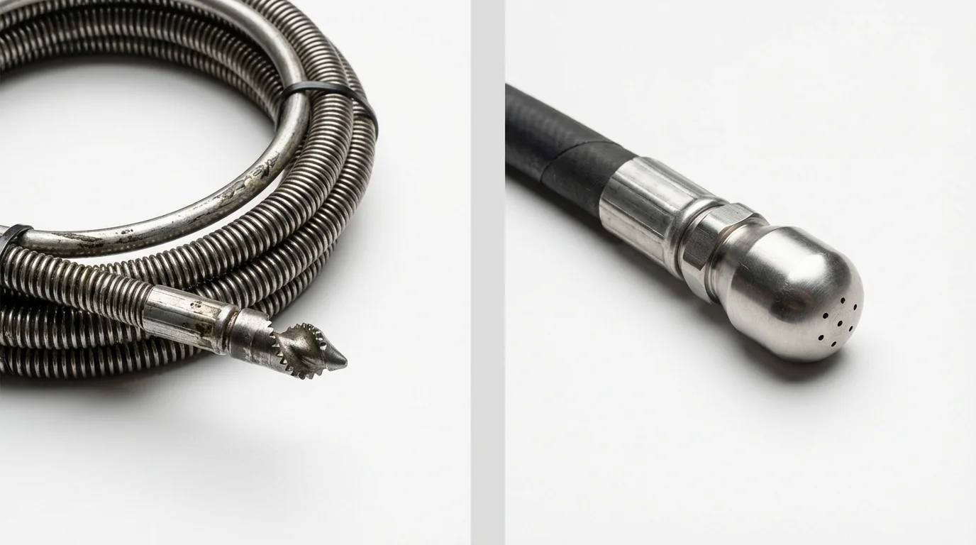 Drain snake cable and hydro jetting nozzle used for drain cleaning in Erie, PA