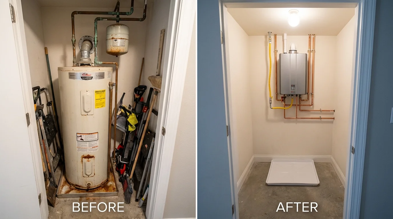 Tank water heater versus wall-mounted tankless unit comparison for Erie, PA homeowners