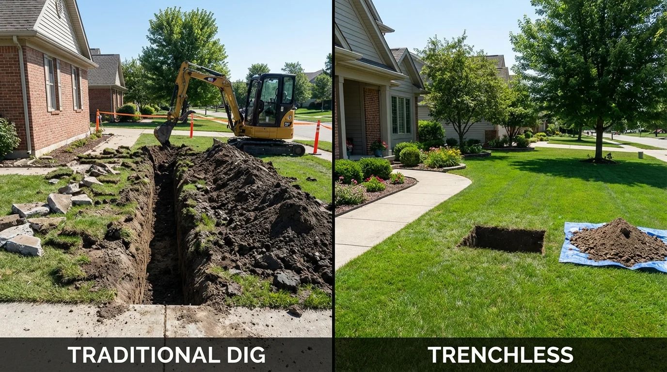 Trenchless sewer repair with minimal yard damage versus traditional excavation in Erie, PA